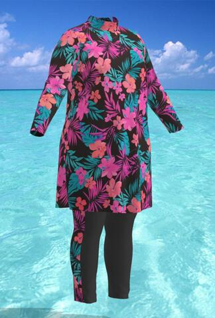 Купальный костюм 17260-17268 розовые цветы на черном