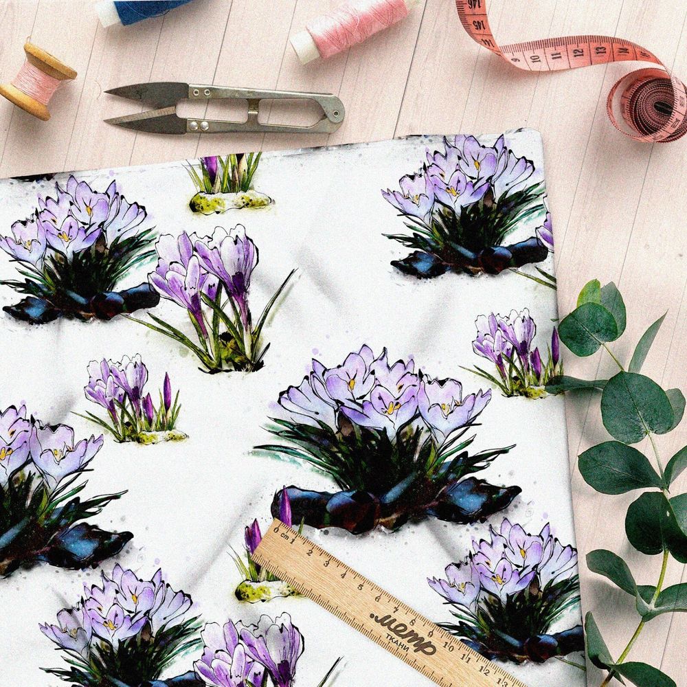 Ткань оксфорд 210 голубые цветы в кустах