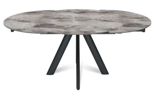 Стол обеденный раздвижной круглый D120-180х79 столешница керамика / Italian light grey, глянцевая / черный муар