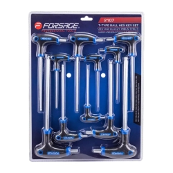 Набор ключей 6-гранных Т-образных(2, 2.5, 3, 4, 4.5, 5, 5.5, 6, 8, 10), в металлическом держателе 10пр. Forsage F-2107