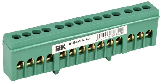 Шина PE "земля" в корпусном изоляторе на DIN-рейку ШНИ-6х9-14-К-З IEK