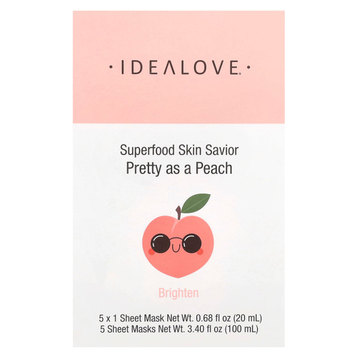 Idealove, Superfood Skin Savior, маска для лица с суперфудами, персик, 5 шт. по 20 мл (0,68 жидк. унции)