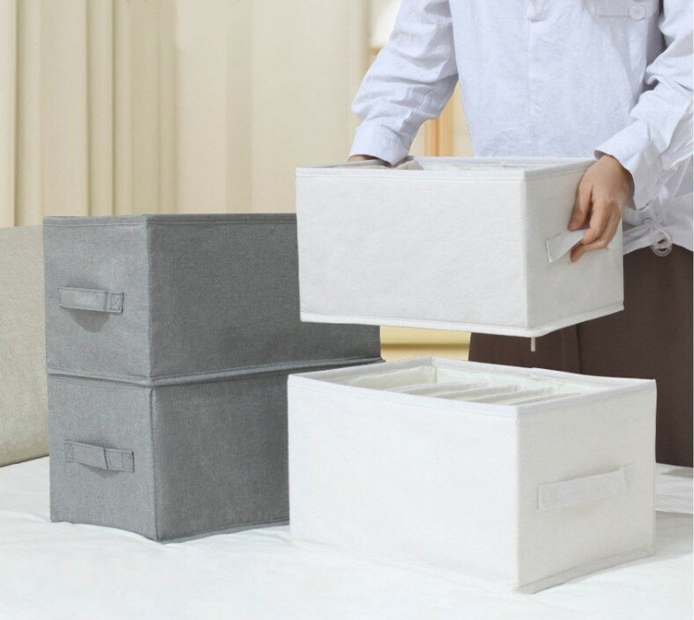 Органайзер для хранения вещей одежды, коробка для полотенец белья 9 отсеков, ящик для хранения 47х25х20см, бежевый