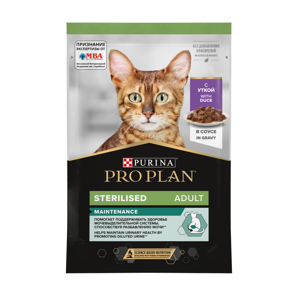 Purina Pro Plan корм консервированный для кошек Nutri Savour Sterilised утка в соусе пауч 85 гр.