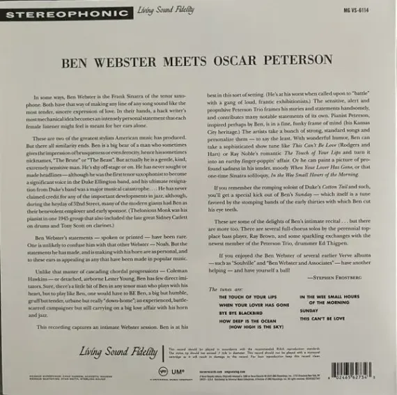 Ben Webster Meets Oscar Peterson – Ben Webster Meets Oscar Peterson (Analogue, Acoustic Sounds) LP