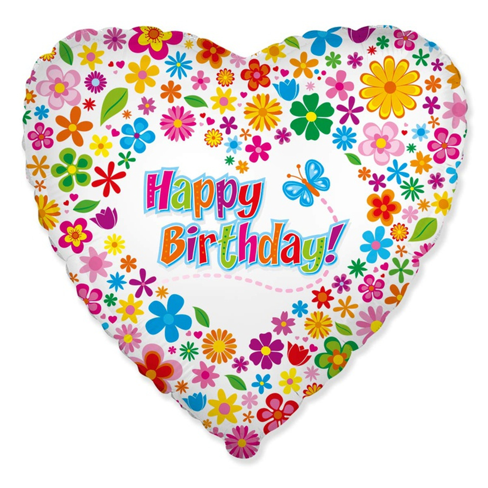 Шар Фольгированный Цветы разноцветные (Белый)