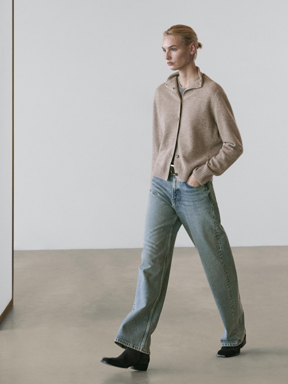 Massimo Dutti Вязаный кардиган с высоким воротником, норка