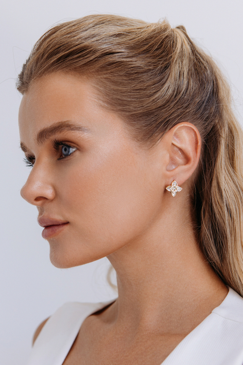 Серьги "TRUE FLOWERS" в зололочении с фианитами и перламутром