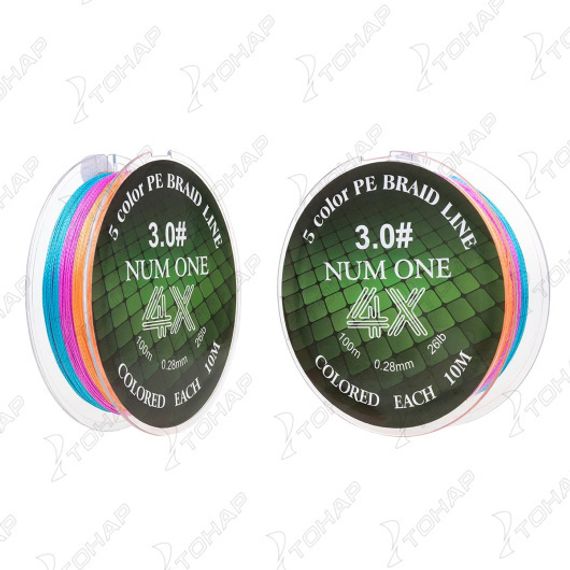 Шнур NUM ONE PE4X-100M 3.0#/0,285 mm Multi Colour Ryobi