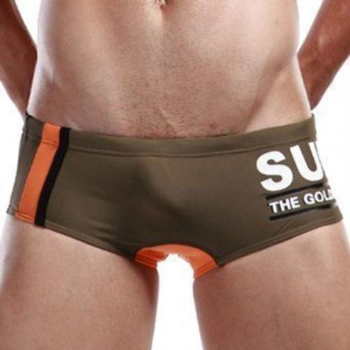 Мужские плавки хипсы цвета хаки с черной вставкой Seobean Swim Khaki Colour