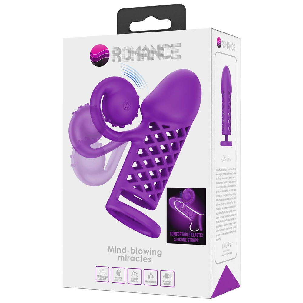 Фиолетовая вибронасадка с клиторальным отростком Harden (Цвет: фиолетовый)