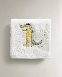 ZARA HOME ДЕТСКОЕ МЯГКОЕ ПОЛОТЕНЦЕ С ВЫШИВКОЙ, СИНИЙ