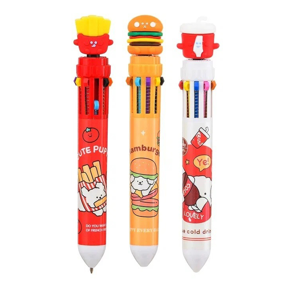 Ручка шариковая, автоматическая, 10в1, Basir, серия "Фаст-Фуд", 10-ти цветная, с резиновой фигуркой, 36 шт