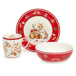 НАБОР ПОСУДЫ LEFARD "C НОВЫМ ГОДОМ" 3 ПР.: САЛАТНИК 800 МЛ, ТАРЕЛКА 19 СМ, КРУЖКА 400 МЛ (КОР=8НАБ.)