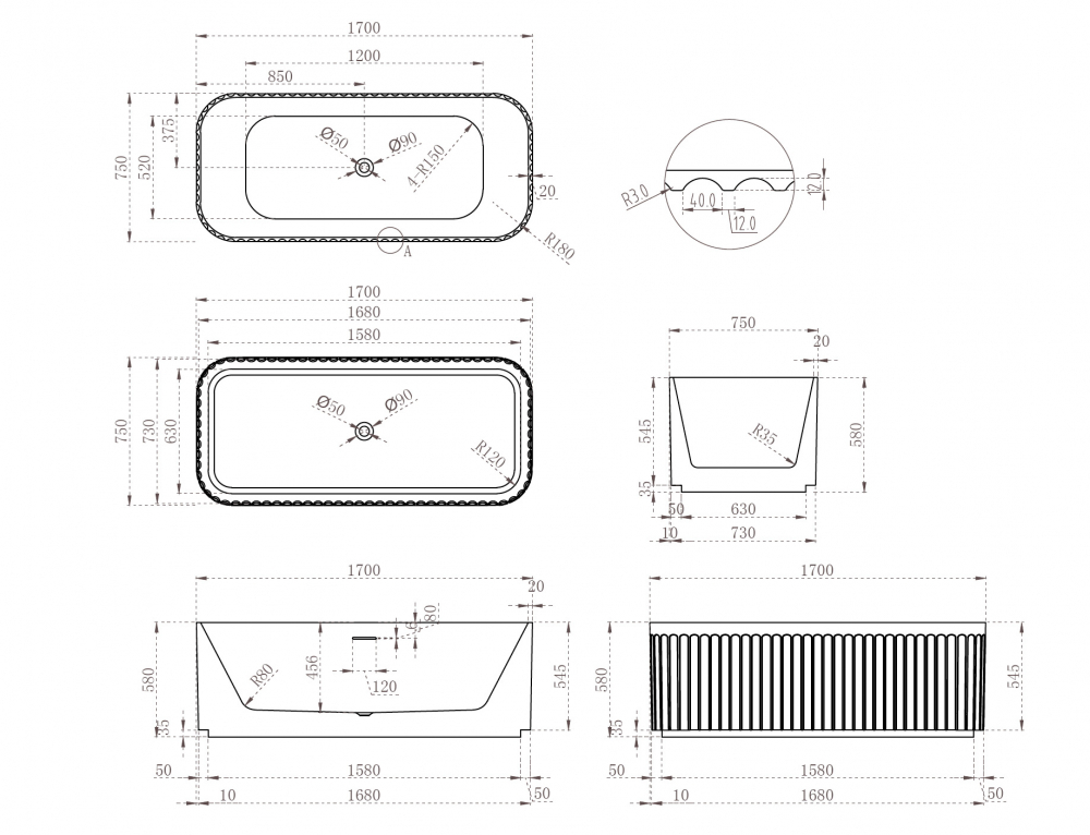 Акриловая ванна ABBER AB9411-1.7  170x75 см