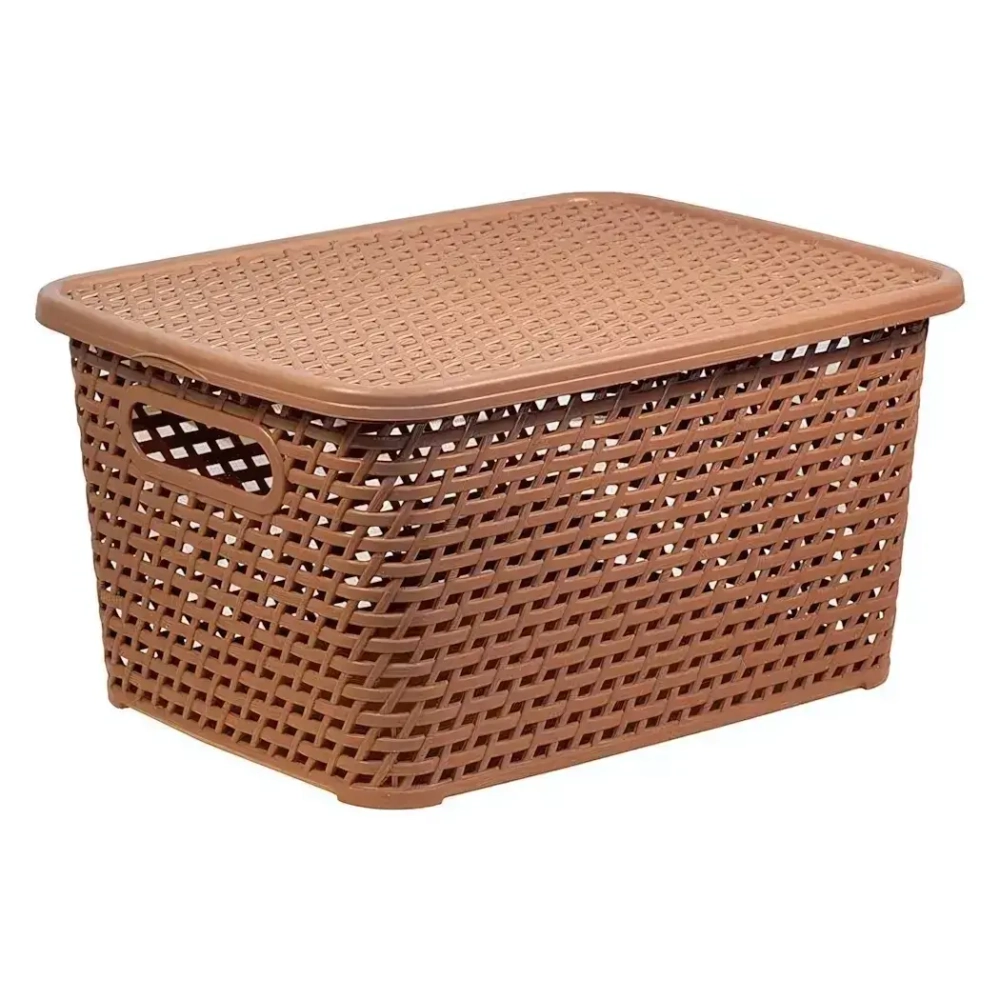Ящик РОТАНГ с крышкой 13 л 370х190мм Бежевый ротанг 0,19х0,28х0,37м (комплект 6 шт)