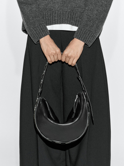 Massimo Dutti Сумка из кожи наппа с люверсами, черный