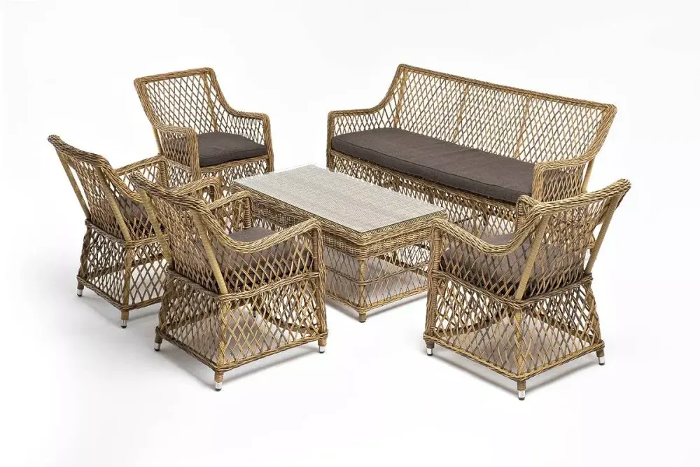 "Асти" лаунж-зона из искусственного ротанга на 6 персоны, цвет соломенный