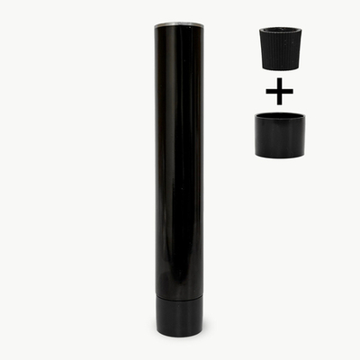 Тюбик алюминиевый 50 мл черный с черным рифленым колпачком (накручен) + Черный гладкий бушон