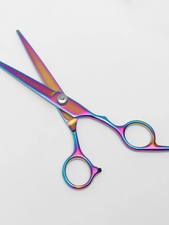 Ножницы парикмахерские с упором «Premium», загнутые кольца, лезвие — 6 см, цвет хамелеон