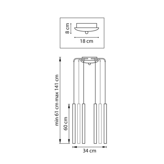 Комплект с подвесной люстрой Lightstar Tubo (574733+747343 (8шт) L8T747343