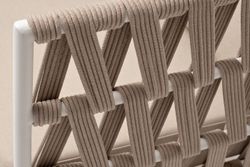 "Диего" диван 2-местный плетеный из роупа, основание дуб, каркас алюминий светло-серый (RAL7035) муар, роуп бежевый круглый, ткань бежевая 052