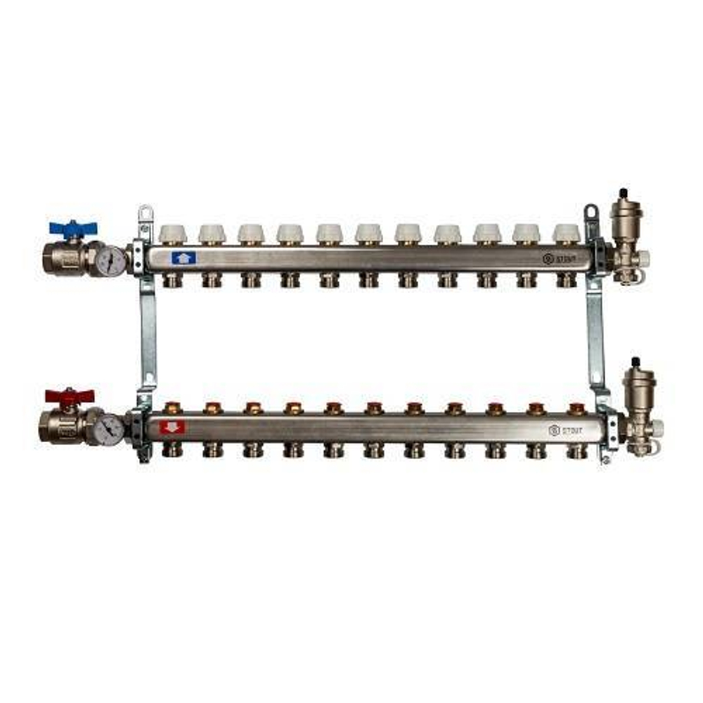 Коллекторная группа для радиаторного отопления STOUT SMS0912 - 1" на 11 контуров 3/4"EK (нерж.сталь)