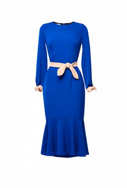 Платье футляр синее, юбка с воланом 17-03-19FW