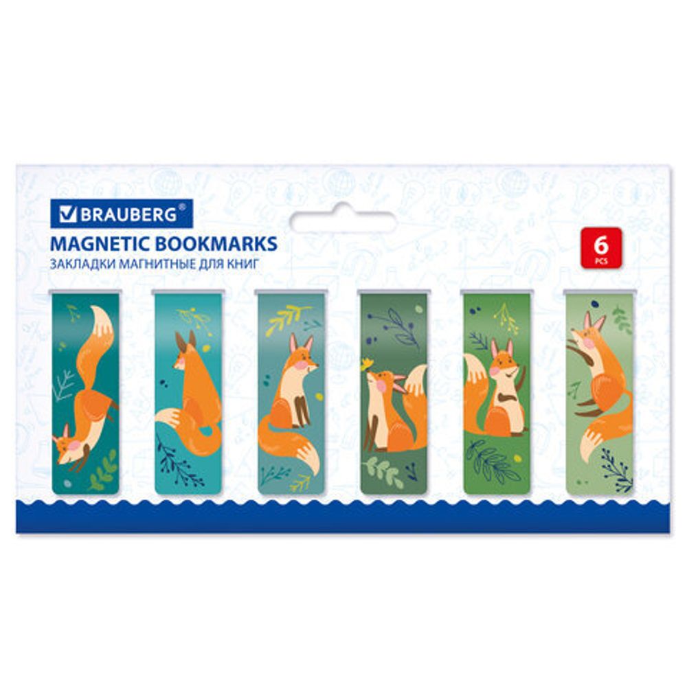 Закладки для книг МАГНИТНЫЕ, "ANIMALS", набор 30 шт., 60x20 мм, BRAUBERG, 113176