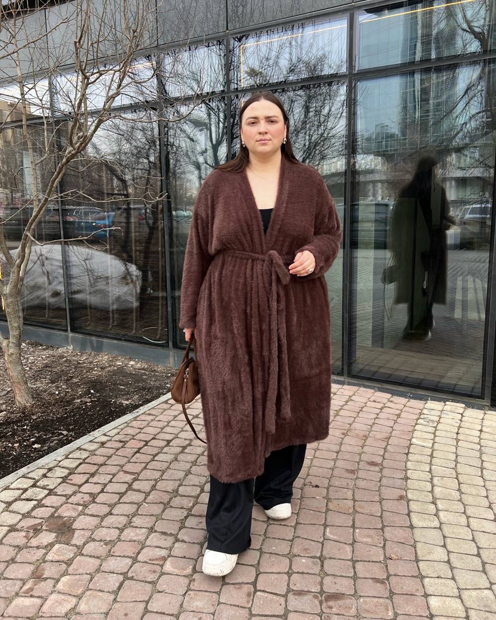 Кардиган из мехового трикотажа коричневый