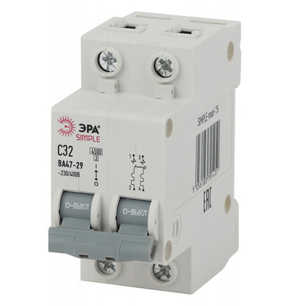 Автоматический выключатель ЭРА SIMPLE SIMPLE-mod-15 2P 32А (C) 4,5кА ВА 47-29