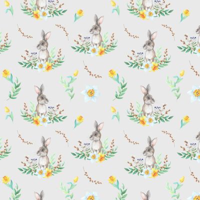 Весенний зайка в цветах и листьях