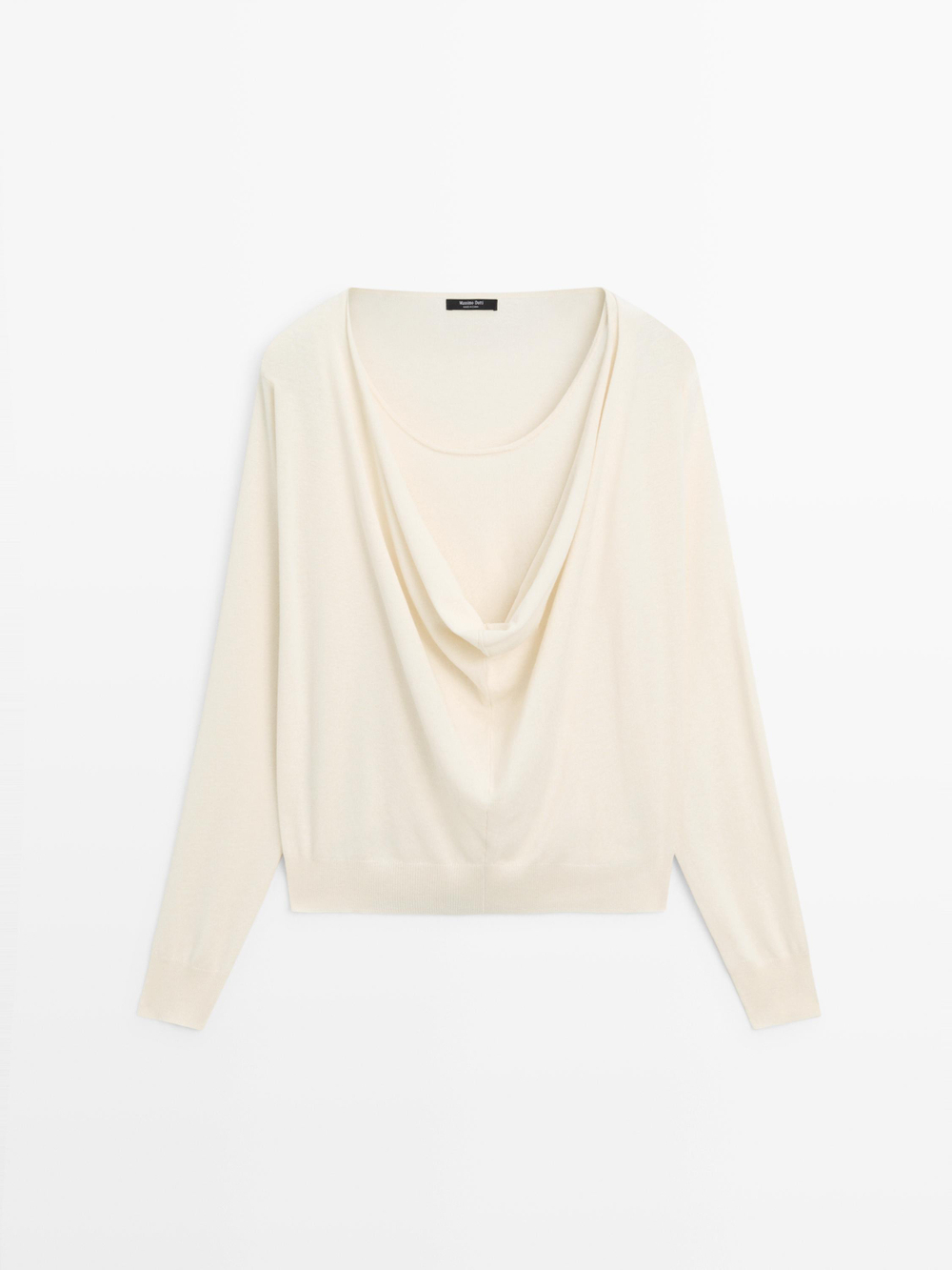 Massimo Dutti Свитер из смесового хлопка с драпированным вырезом, натуральный/кремовый
