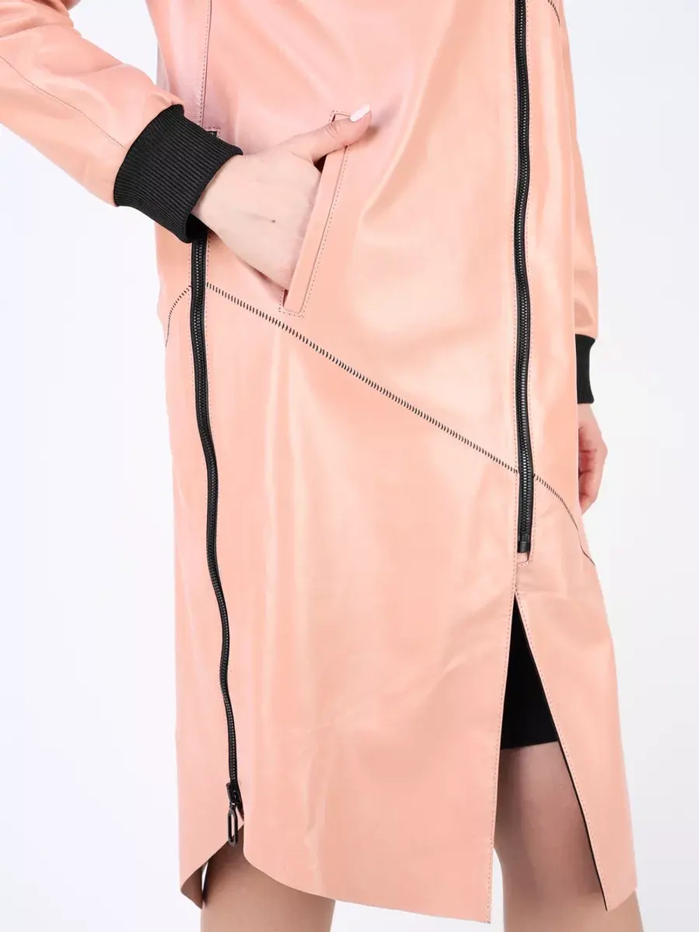 Кожаный плащ длинный с капюшоном пальто