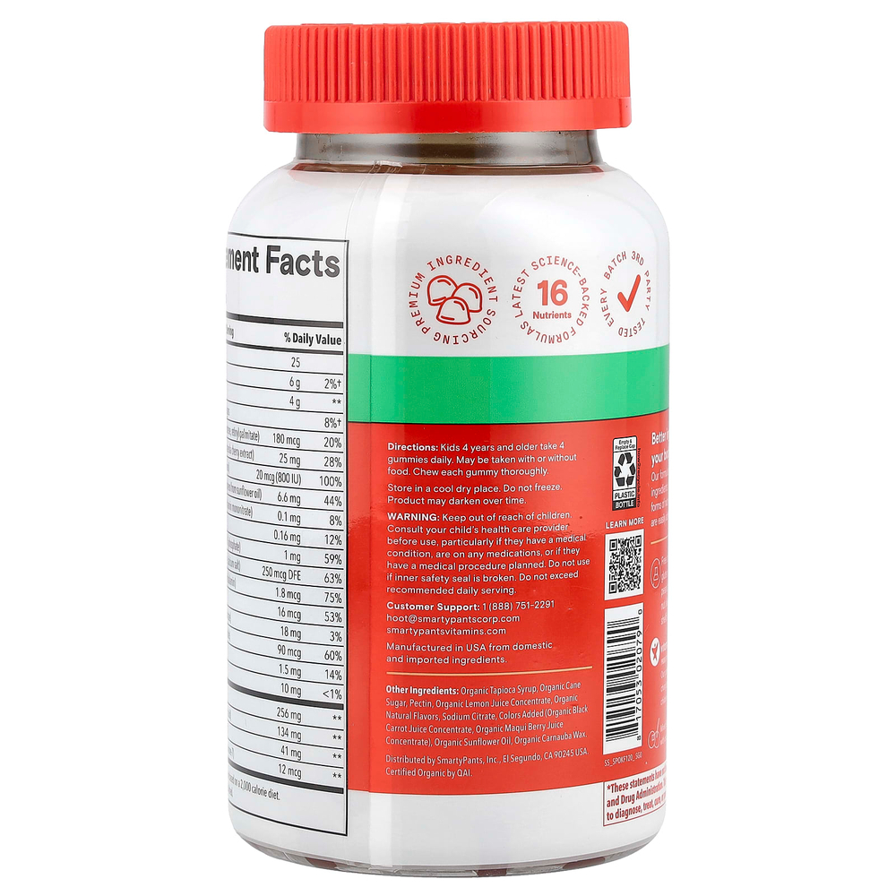 SmartyPants, органические мультивитамины и омега-кислоты для детей, со вкусом ягод и вишни, 120 жевательных таблеток