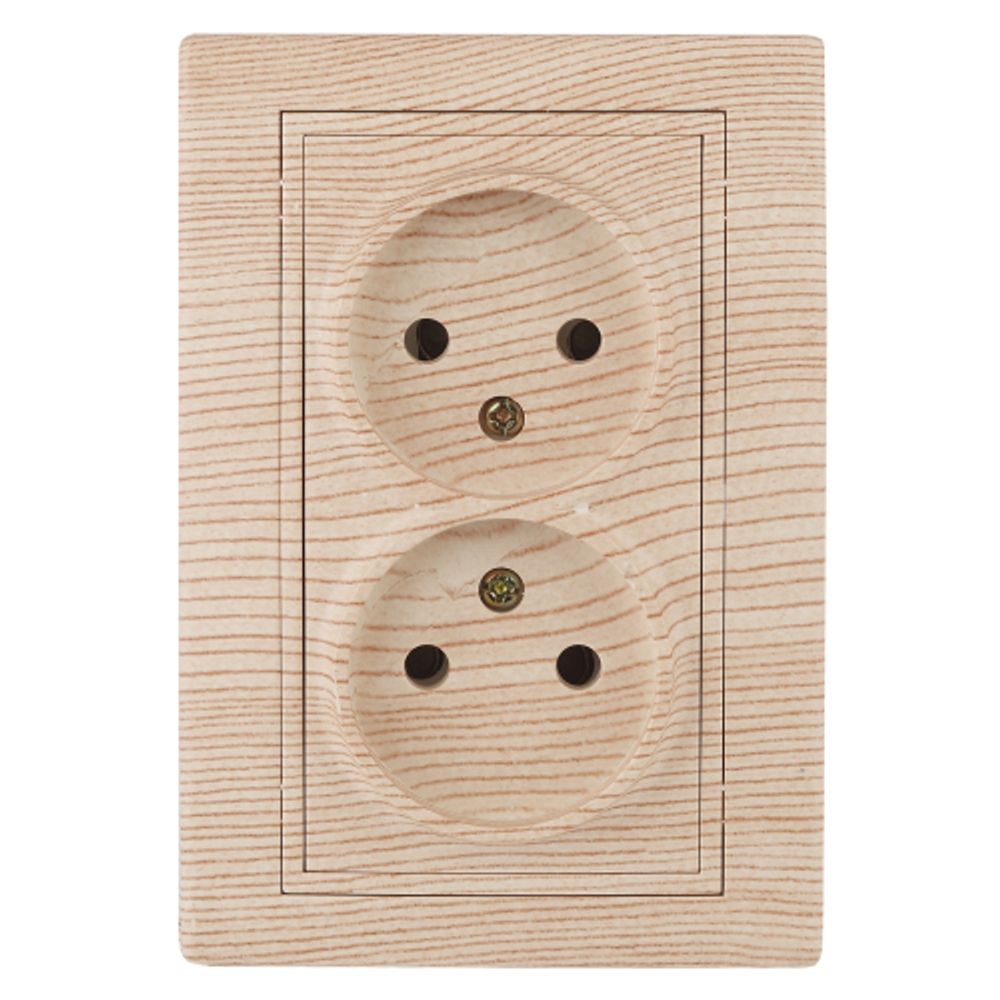 Розетка Intro Plano 1-204-11 без заземления двойная 2х2P, 16А-250В, IP20, СУ, сосна | Intro Plano Сосна