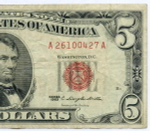 Банкнота США 5 долларов 1963 A 26100427 A. F-VF (красная печать)
