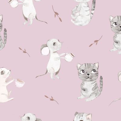 Мыши и коты на розовом
