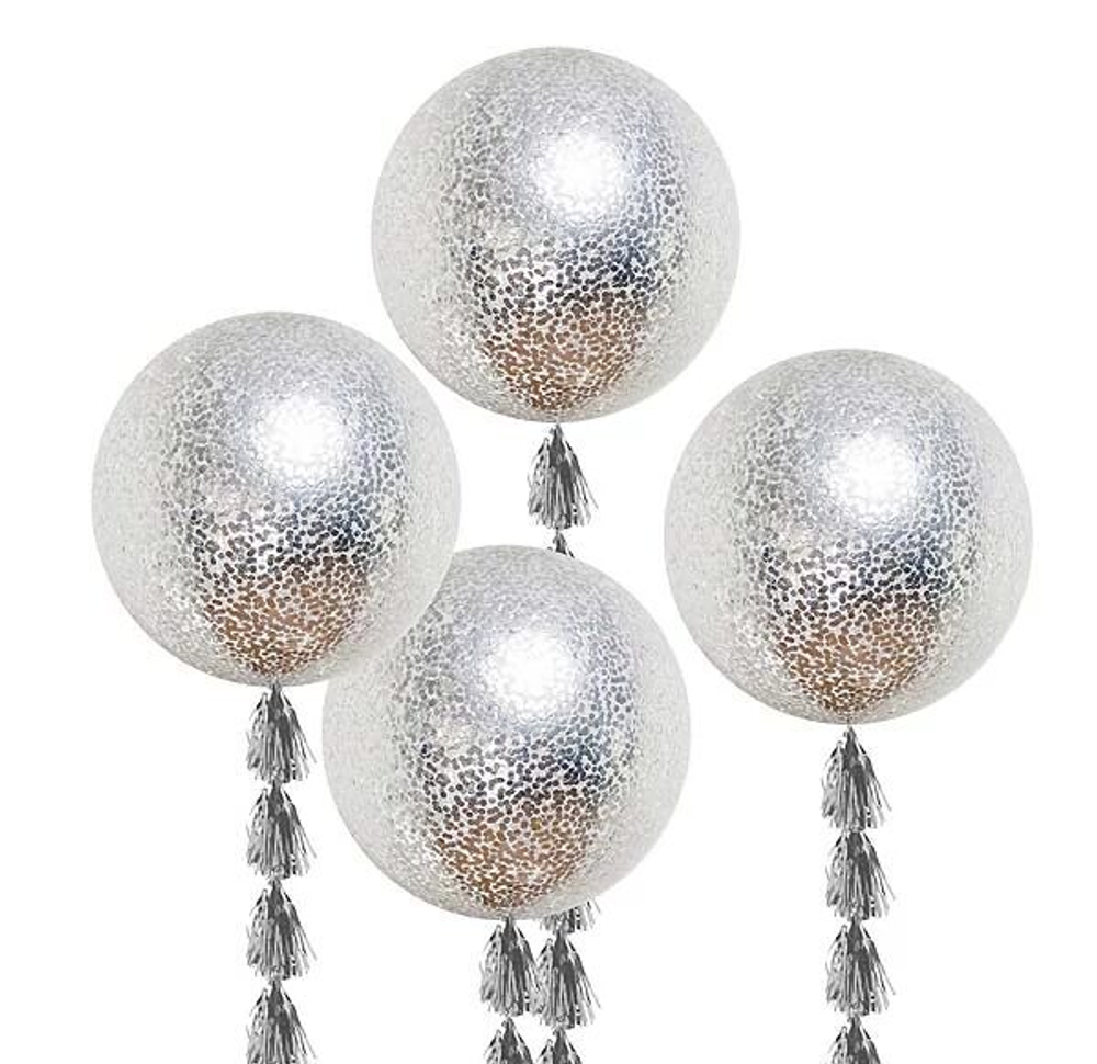 Большой шар сфера с серебряным конфетти - 60 см