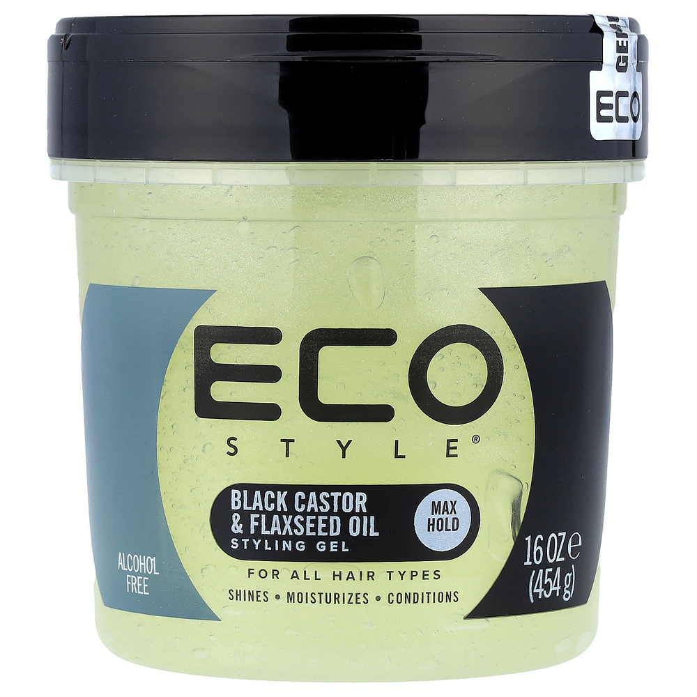 Eco Style, гель для укладки волос, максимальная фиксация, для всех типов волос, черное касторовое масло и льняное масло, 454 г (16 унций)