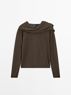 Massimo Dutti Свитер из смесового льна с платком, коричневый