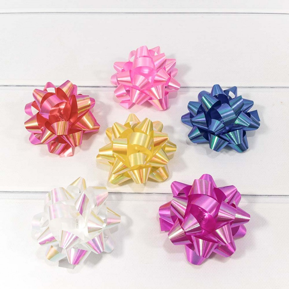 Бант Звезда 8,9см Набор 6 шт на липучке перламутр (Микс)