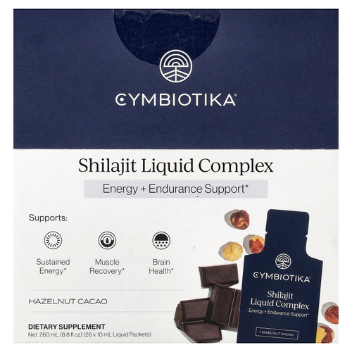Cymbiotika, жидкий комплекс с мумие, фундук и какао, 26 пакетиков в жидкой форме, по 10 мл (0,3 жидк. унции)