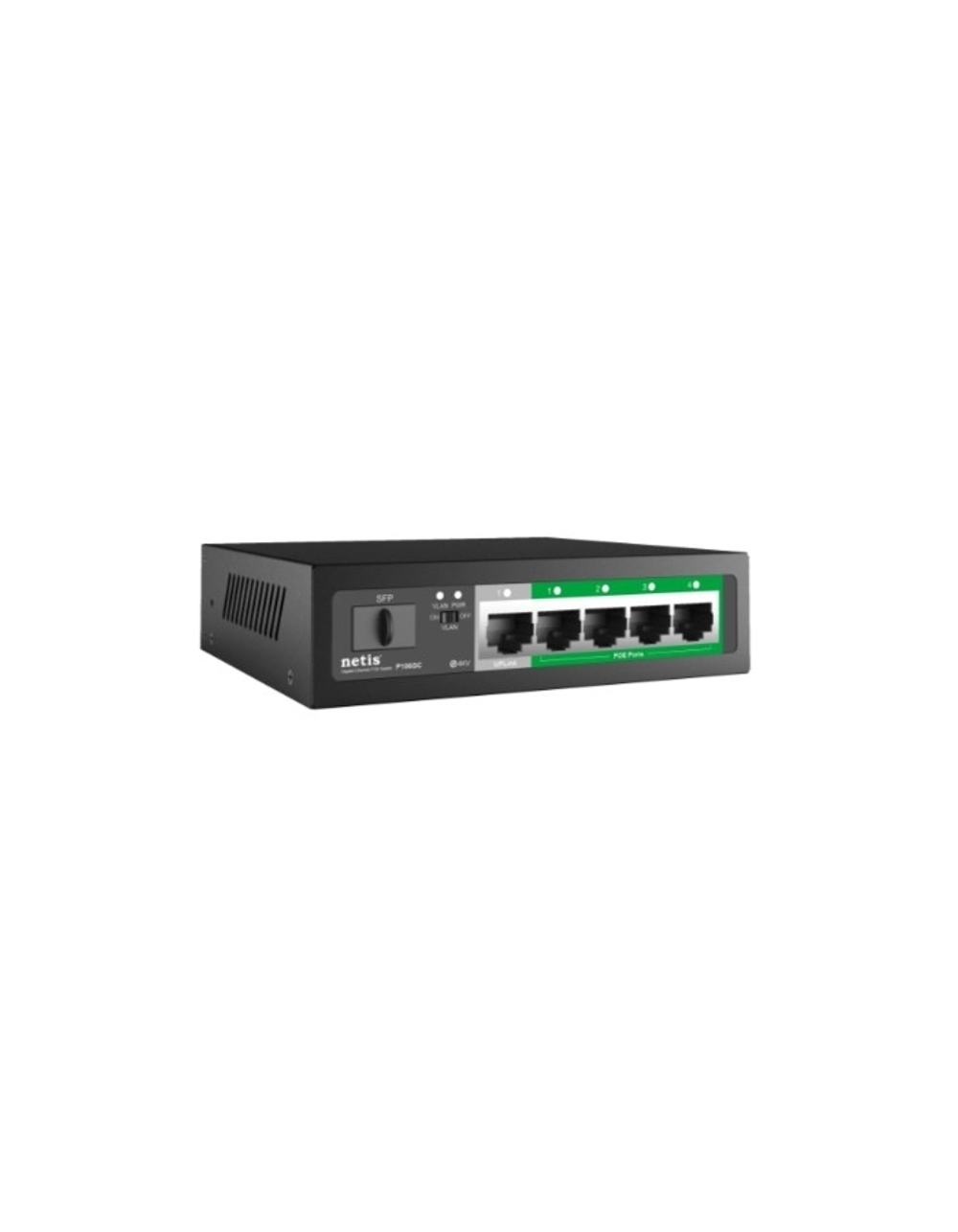Коммутатор Netis P106GC Коммутатор, кол-во портов: 4x1 Гбит/с, SFP 1x1, кол-во SFP/uplink: RJ-45 1x1 Гбит/с, PoE: 4x15.4 Вт (макс. 58 Вт)