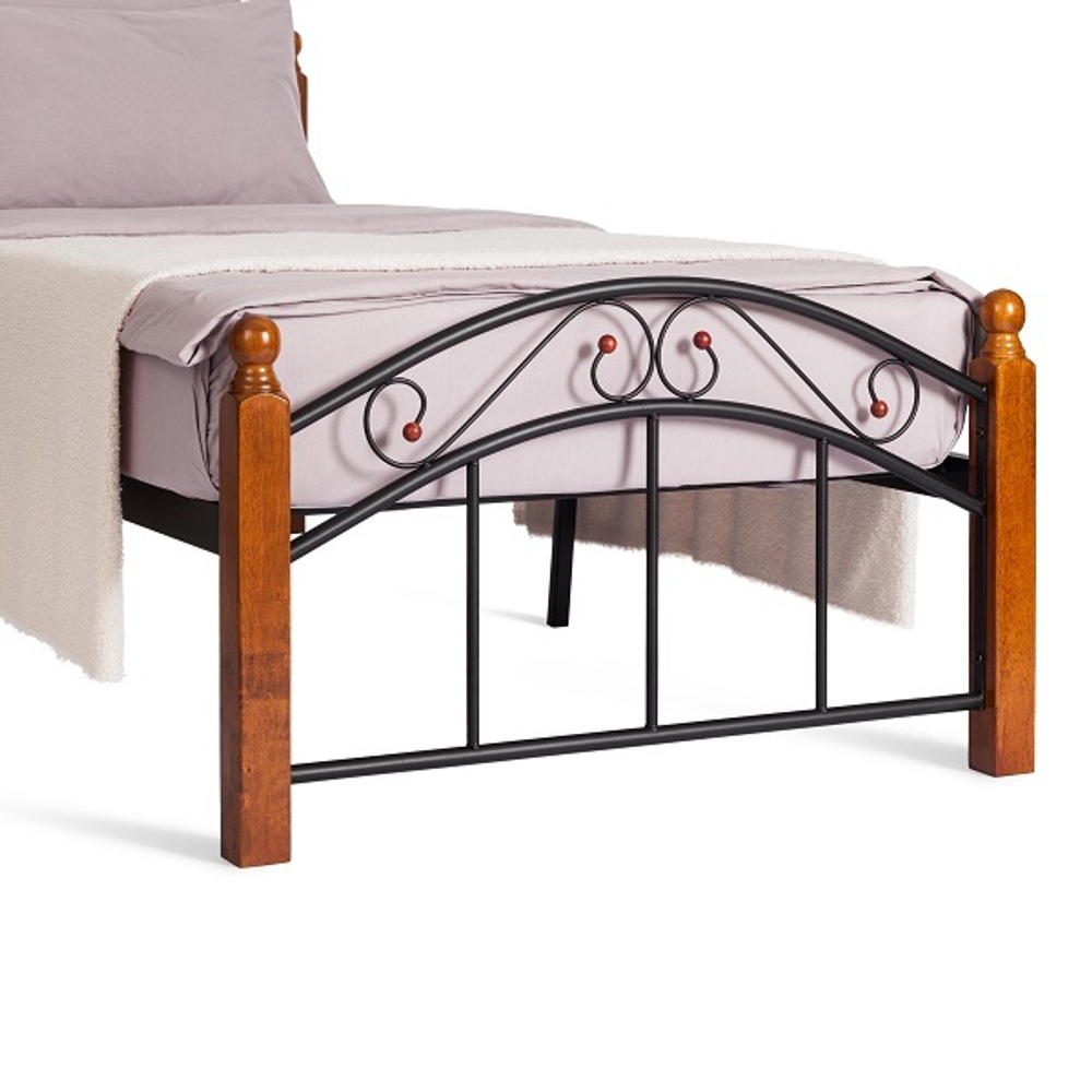 Кровать AT-8077 - дерево гевея/металл, 90*200 см (Single bed), красный дуб/черный