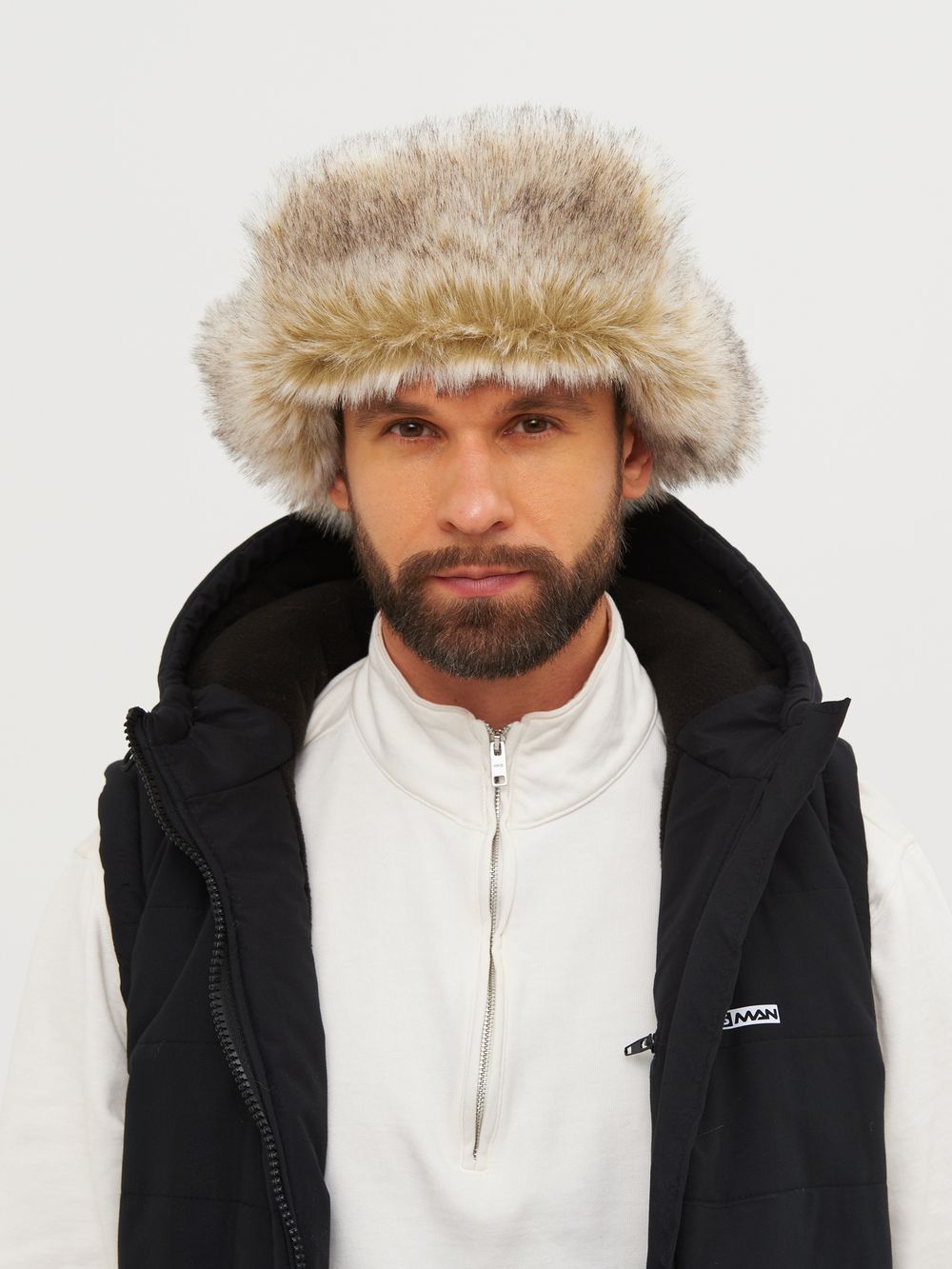 Шапка ушанка зимняя Альтаир с маской ткань Alova цвет Белый лес (ветки)