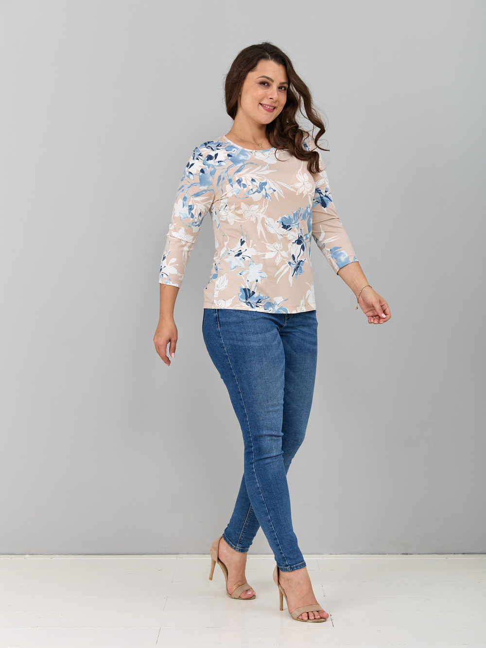 Лонгслив ЛНв-306/бежевый-индигоцветы