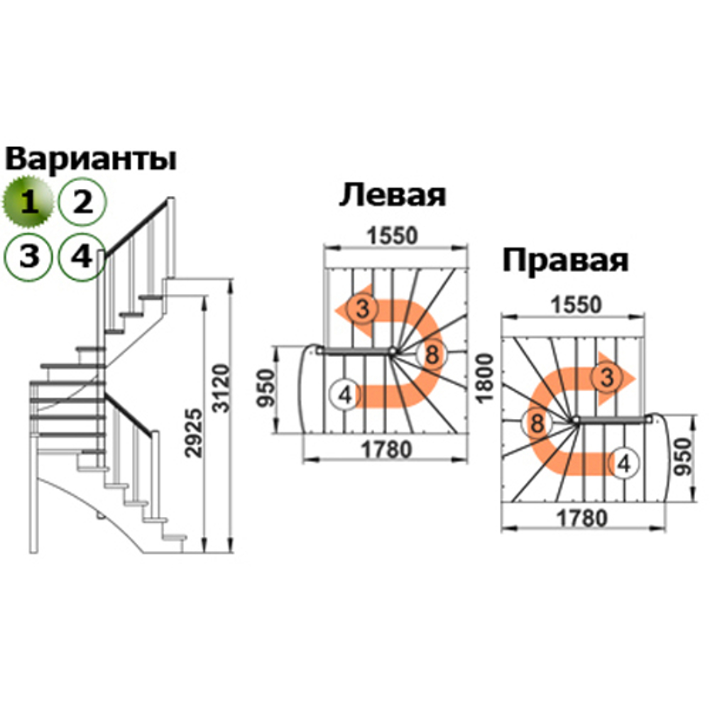 Лестница К-003м/1 П сосна с подступенками (6 уп)