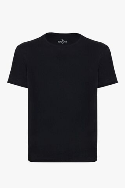 Тюдоровский унисекс облегающий облегающий вырез из 100% хлопка с мягкой текстурой, черная футболка с велосипедным воротником