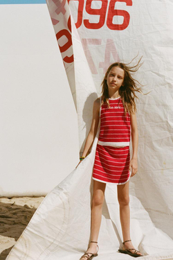 ZARA ТОП ИЗ МАХРОВОЙ ТКАНИ В ПОЛОСКУ, КРАСНЫЙ